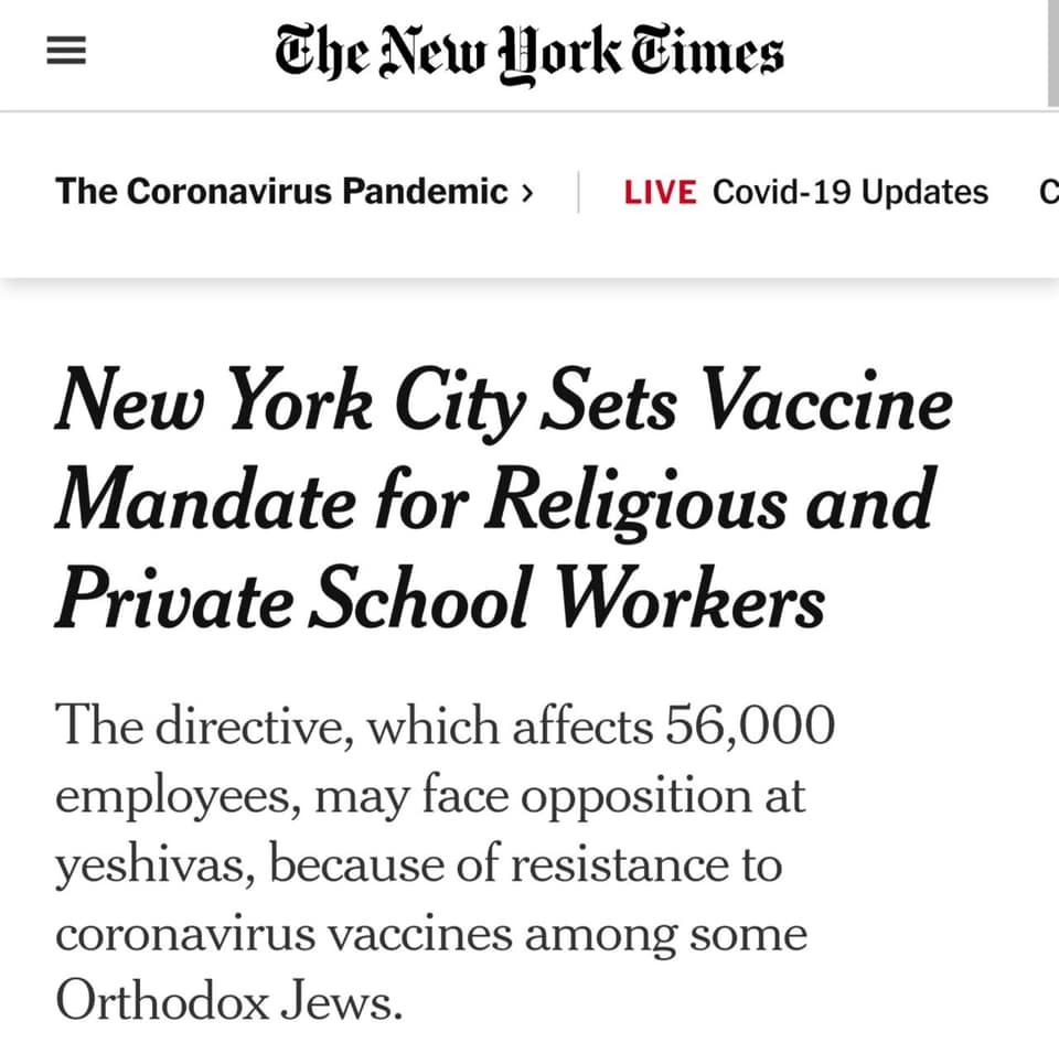 NY Times Reporters Still Blame Orthodox Jews for Second COVID-19 Wave in NYC a Year Later