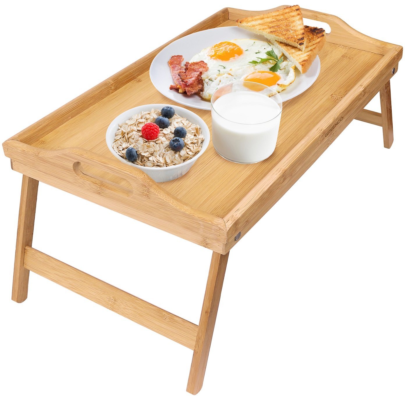 Greenco Bamboo Foldable Breakfast Table, Laptop Desk, Bed Table, Serving Tray
