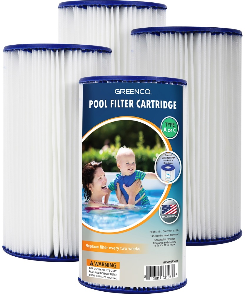 Greenco Pool filter Cartridges Type A or C Replacement with Build-in Chlorinator-Set of 4