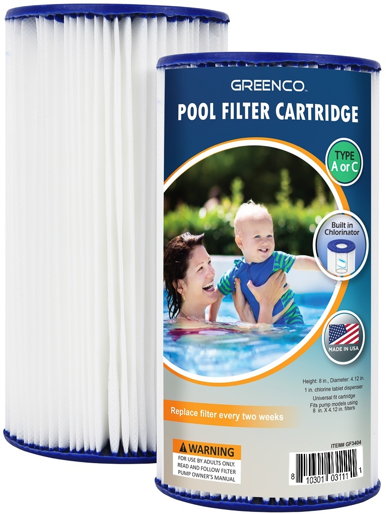 Greenco Pool filter Cartridges Type A or C Replacement with Build-in Chlorinator-Set of 2